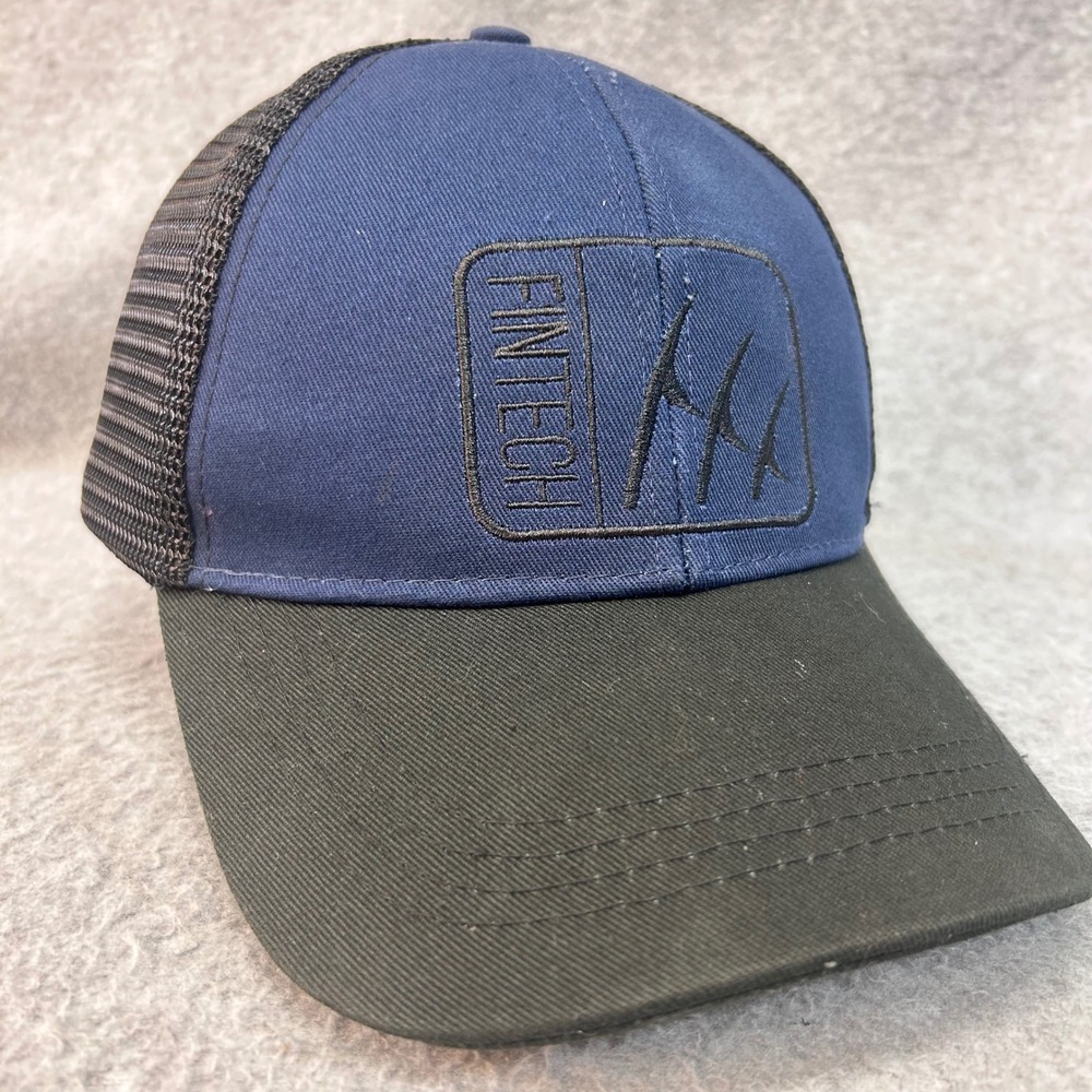 Fintech Logo Mens Blue Black Trucker Hat Mesh Snapback OSFM
